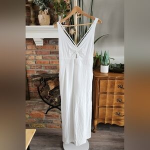 Coastal Cowgirl Casual Linen Blend Lined Adjustable Jumpsuit/Romper White Sz L